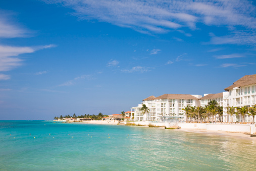 Resort hotels on the Mayan Riviera at Playa del Carmen, Mexico.