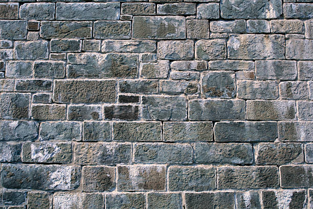 Citadelle de Quebec Grey Brick Wall Background Close-up picture of a brick wall of la Citadelle de Quebec, Quebec city, Canada. The bricks are grey, brown and beige and have textured and uneven shapes.  stone wall stock pictures, royalty-free photos & images