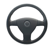 Grey steering wheel with circle in middle on horn