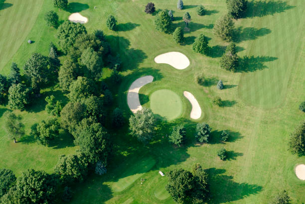 istock Golf course close up from the air. 157278817