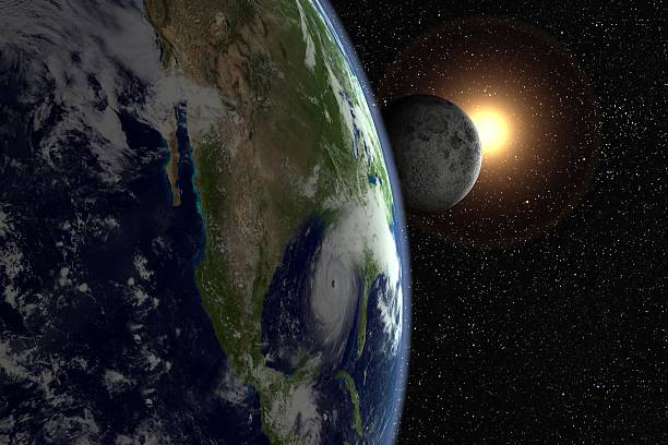 istock Sunflare, moon and hurricane over Florida 157278914
