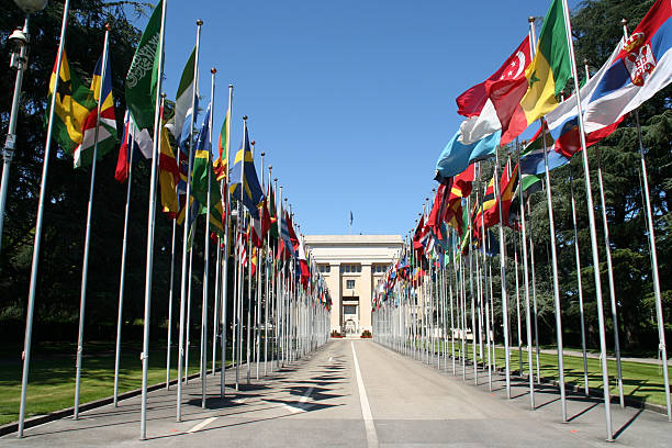 UN building View of UN building in Geneva geneva switzerland photos stock pictures, royalty-free photos & images