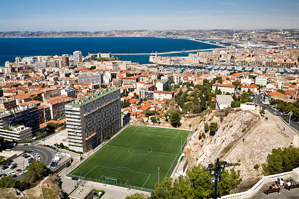 Soccer field in Marseille, view from the Notre Dame de la Garde's hill