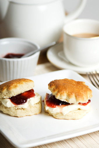 Typically English cream tea often served in Devon and Cornwall (South West England)