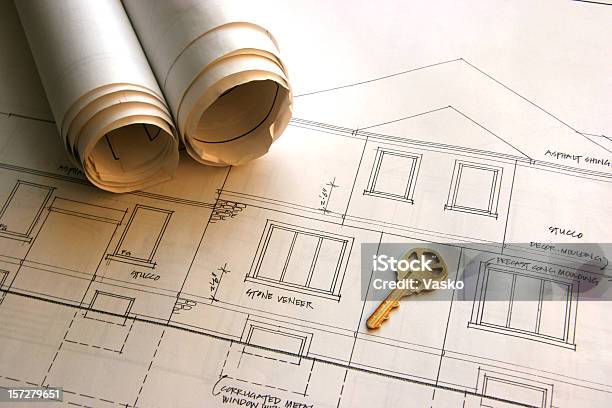 Home Improvements Your House Is Ready Stock Photo - Download Image Now - Blueprint, Key, Architecture