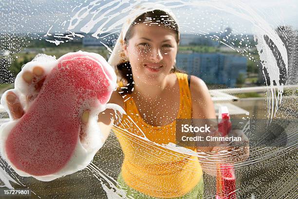 Pretty Window Cleaner Stock Photo - Download Image Now - Smiling, Window Washer, 25-29 Years