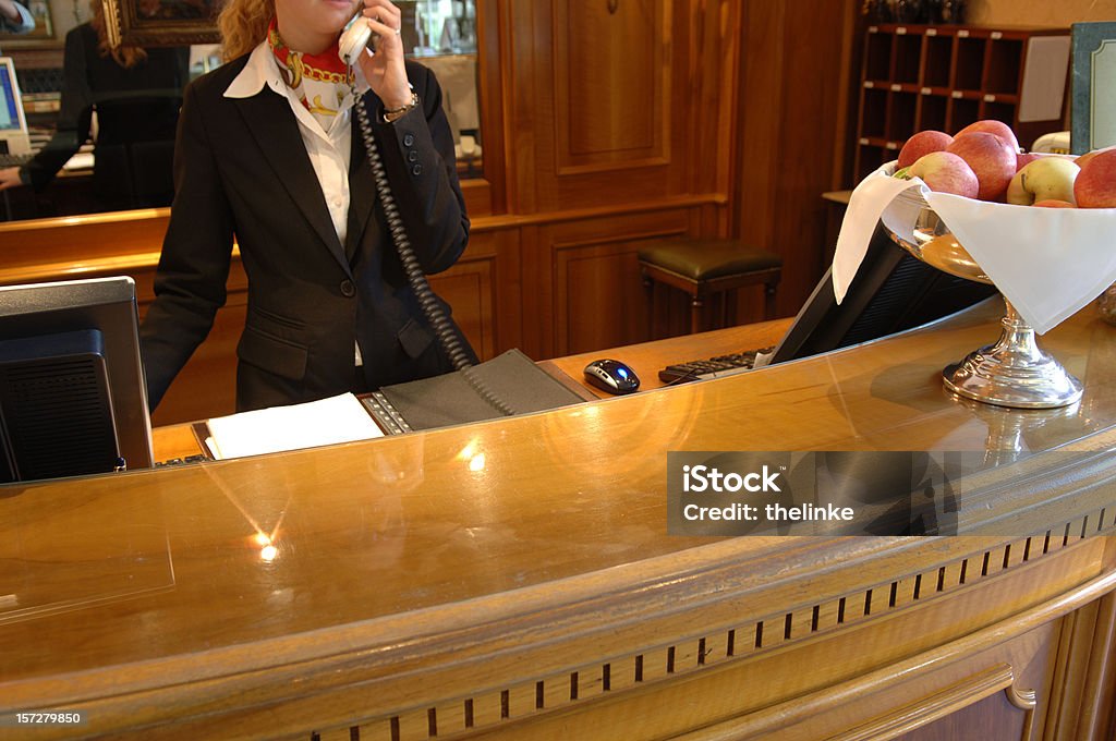 Reception desk At a reception desk of a hotel Desk Stock Photo