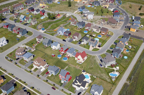 istock Aerial view on suburban housing 157279888