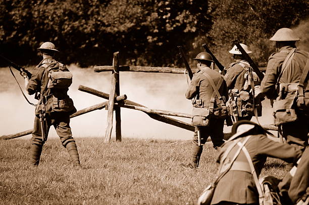 Advance. Re-enactors of the first world war (British troops)advance towards enemy troops world war i photos stock pictures, royalty-free photos & images
