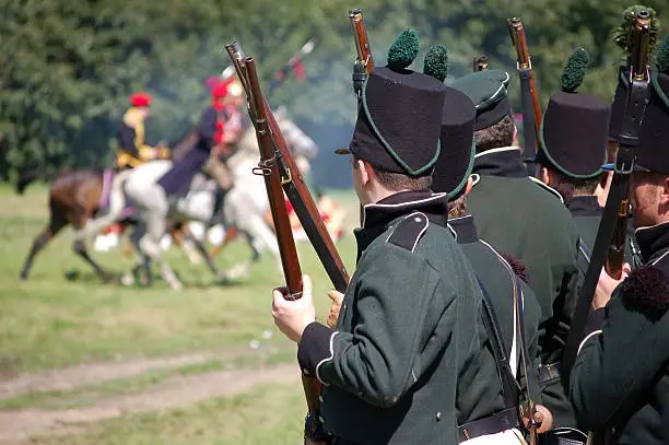 Re-enactors of the Napoleonic period stage a battle during the Military Odyssey show 07