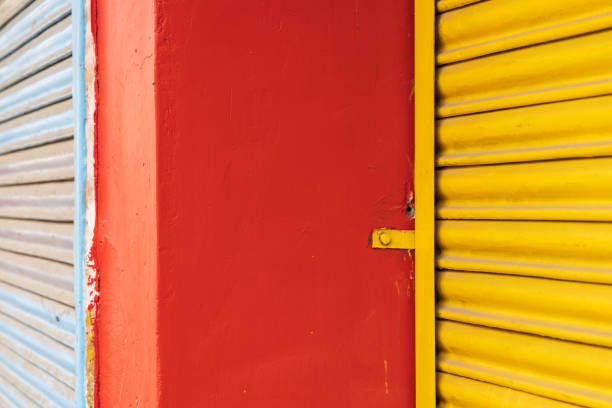 Bohri Kadal, Srinagar, Jammu and Kashmir, India. Colorful buildings at a market in Srinagar.