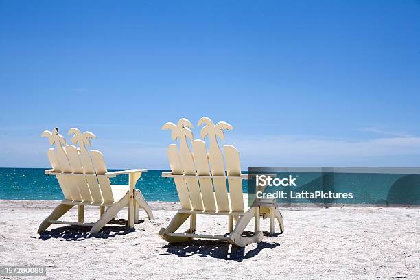 Back Of Two White Wooden Chairs On Sand With Ocean Stock Photo - Download Image Now - Florida - US State, St. Petersburg - Florida, Marco Island