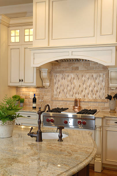 istock Luxury kitchen with granite countertops and chef style stove 157280705