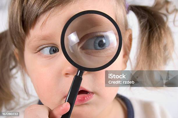 Searching Stock Photo - Download Image Now - Humor, Loupe, Child