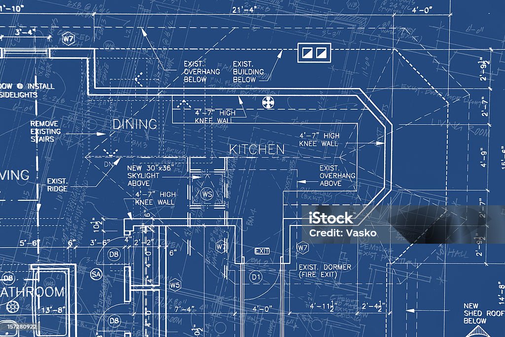 BluePrints - Chaos of Lines IV This blueprint image consists of a chaos of lines interweaving in a somewhat organized manor to create a sense of visual busyness. An awesome visual when viewed at 100%. I used the dark blue background again as it seems to be favored by those who download my architectural series. Blueprint stock illustration
