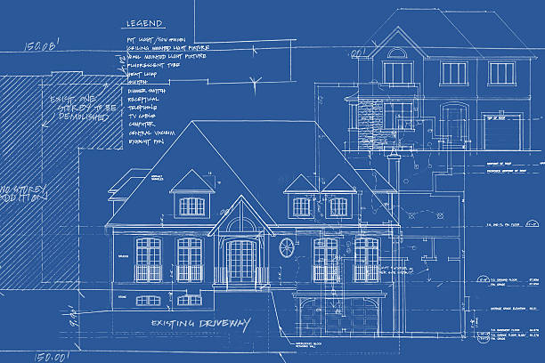 Structural Imagery x01 This is a composed image consisting of various blueprint images overlaid onto one another to create a jumble of visual busyness. blueprint stock illustrations