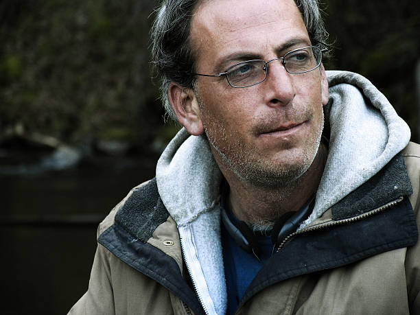 Homeless Man Wearing Glasses stock photo