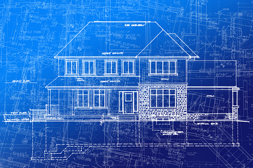 This is a picture of an architectural drawing overlaid onto a blueprint themed background. Great for a technical looking background, CD cover, or book cover. Background image appears clearer when viewed at a larger scale.