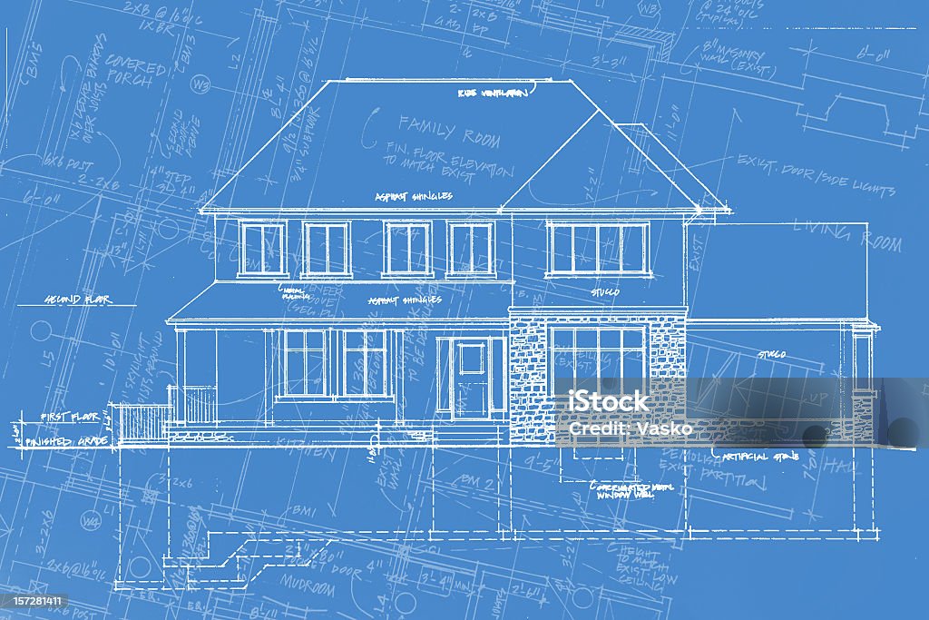 Structural Imagery a05 This is a picture of an architectural drawing overlaid onto a blueprint themed background. Great for a technical looking background, CD cover, or book cover. Background image appears clearer when viewed at a larger scale. Architecture Stock Photo