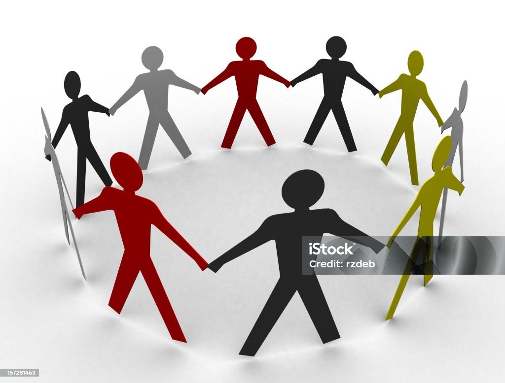 Gruppo di gente di carta a forma di cerchio umanità - Foto stock royalty-free di Cerchio