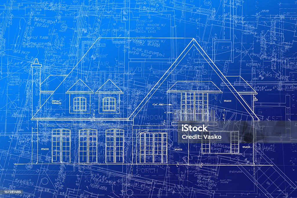 Structural Imagery v03 This is a picture of an architectural drawing overlaid onto a blueprint themed background. Great for a technical looking background, CD cover, or book cover. Background image appears clearer when viewed at a larger scale. Architecture Stock Photo
