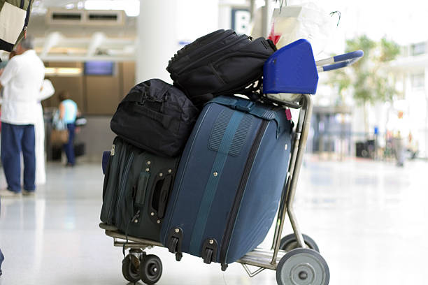 istock Baggage cart with bags packed on top 157281802