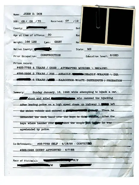 Photo of Police Record with Blank Mugshots