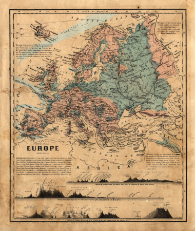 an old map of Europe with other geographical information