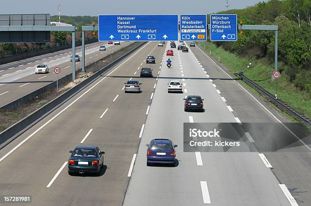 Highway Five Lanes Of Traffic Stock Photo - Download Image Now - Autobahn, Blue, Car