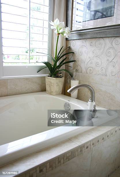 Bathtub With White Flower Stock Photo - Download Image Now - Bathroom, Bathtub, Body Care