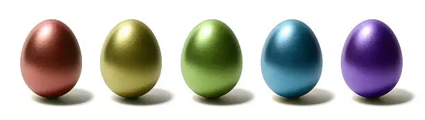 Photo of Colorful Shiny Eggs on White Background