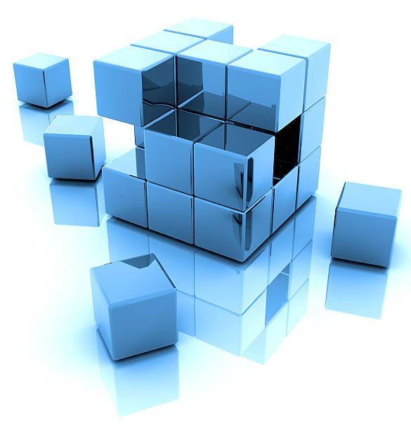 An illustration of a blue 3D blocks with a reflection