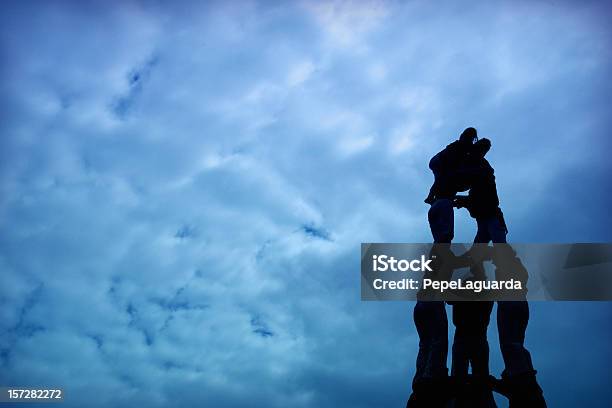 Silhouette Of Human Castle Stock Photo - Download Image Now - Castellers, People, Tower