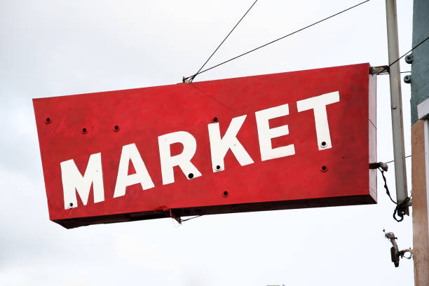 istock Red and White Market Sign 157282333