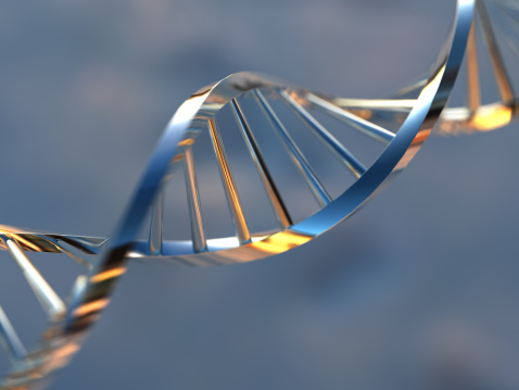 Close view of a dna strand. 3D rendering with raytraced textures and HDRI lighting.