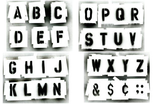 Black spray painted stencil alphabet set