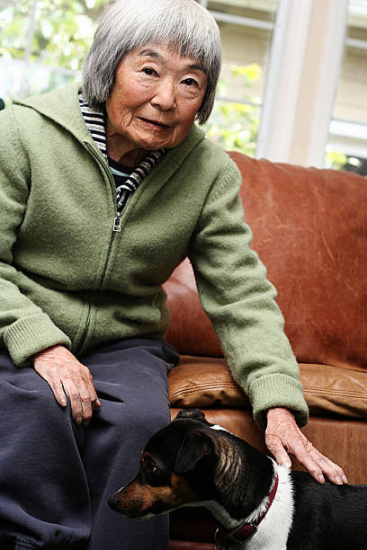 istock Elder Japanese Woman with a Dog 157282852