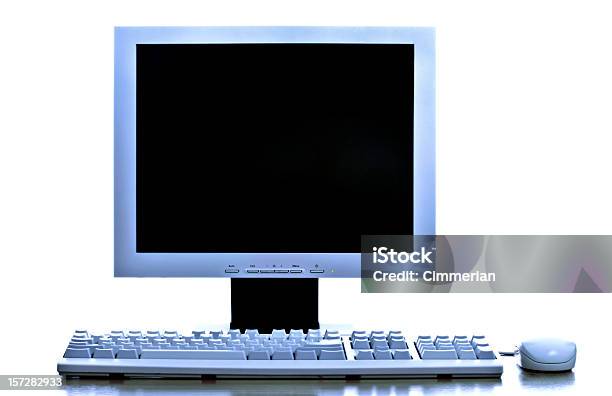 컴퓨터의 맹검액 화면 데스크탑 컴퓨터에 대한 스톡 사진 및 기타 이미지 - 데스크탑 컴퓨터, 흰색 배경, LCD