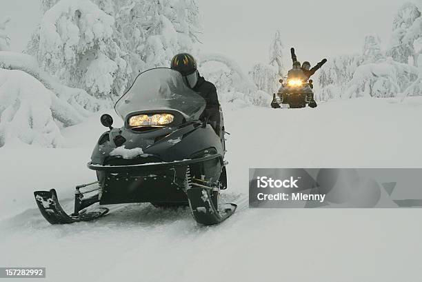 Snowmobile Expedition In Finland Lapland Stock Photo - Download Image Now - Snowmobile, Finland, Finnish Lapland