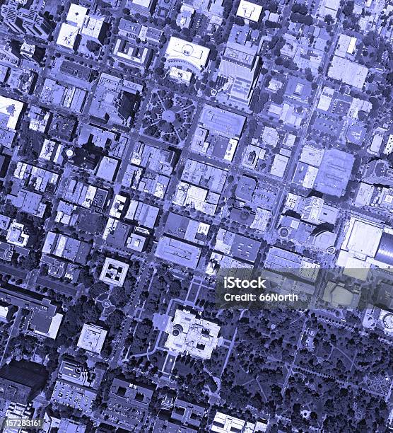 Downtown City Blue Crowded Aerial Above Block Streets Stock Photo - Download Image Now