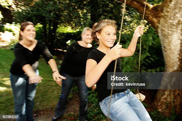 Sisters Pushing Each Other On A Swing Stock Photo - Download Image Now - Adult, Animal Body Part, Animal Eye