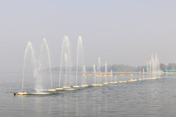 Rainawari, Srinagar, Jammu and Kashmir, India. A fountain in Dal Lake.