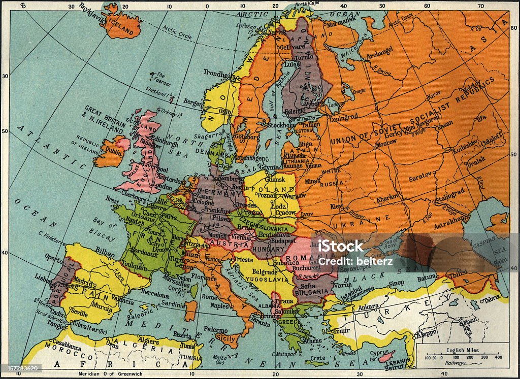 Vintage map of Europe and Asia a vintage map of europe Map Stock Photo