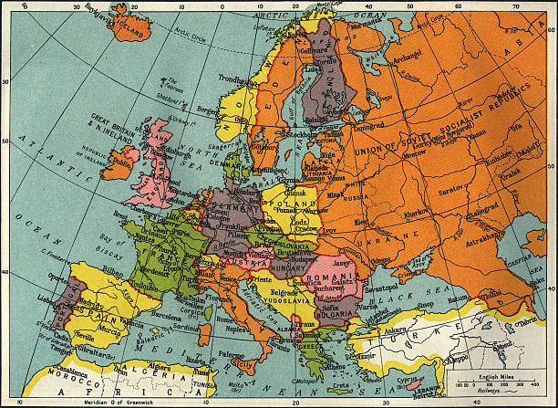 vintage map of europe and asia - europe map bildbanksfoton och bilder