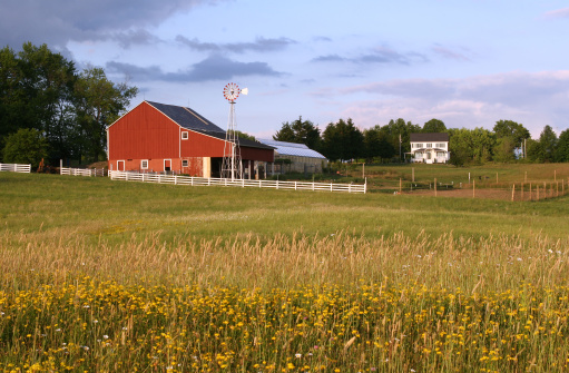 Ohio Farm. Evening view of Ohio farm.  Mahoning County, Ohio, USA.