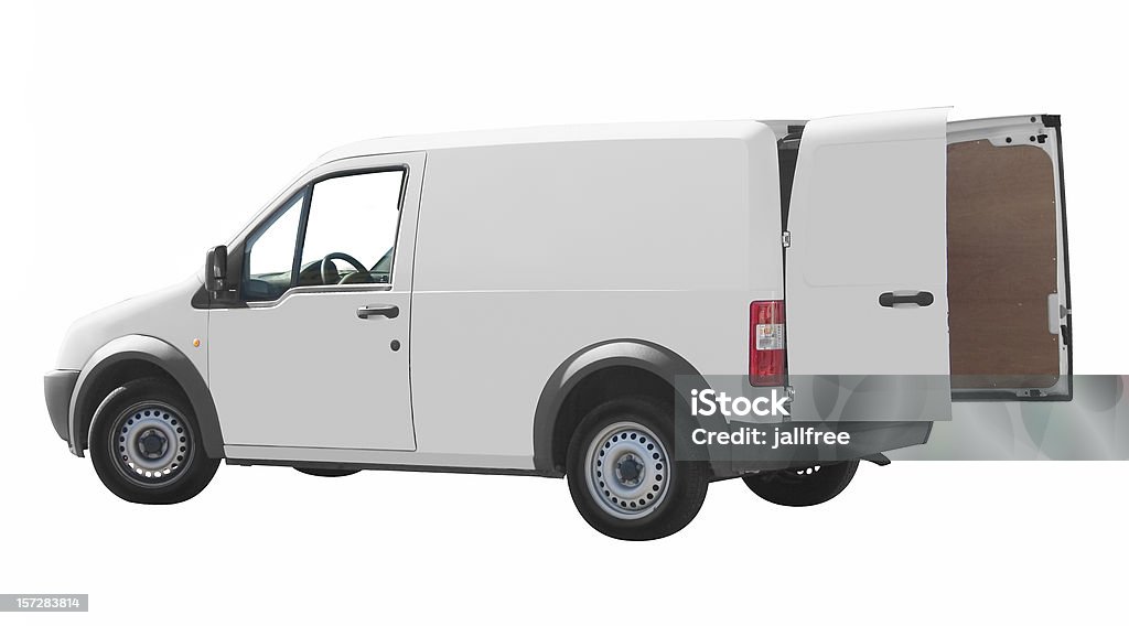 Branco pequeno van com abrir as portas em branco Traseiro - Royalty-free Carro de Família Foto de stock