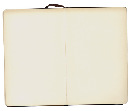 A blank, open notebook with a white border background