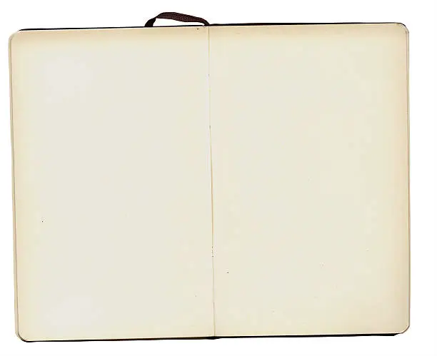 Photo of A blank, open notebook with a white border background