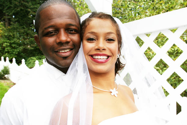 istock Happy Bride and Groom Outside 157284022
