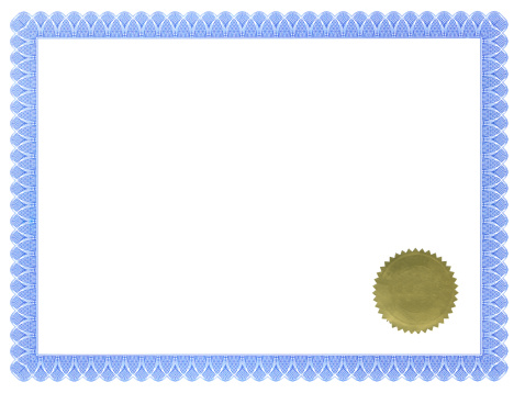 Blank certificate of achievement award with golden seal of approval.  You fill in the achievement.